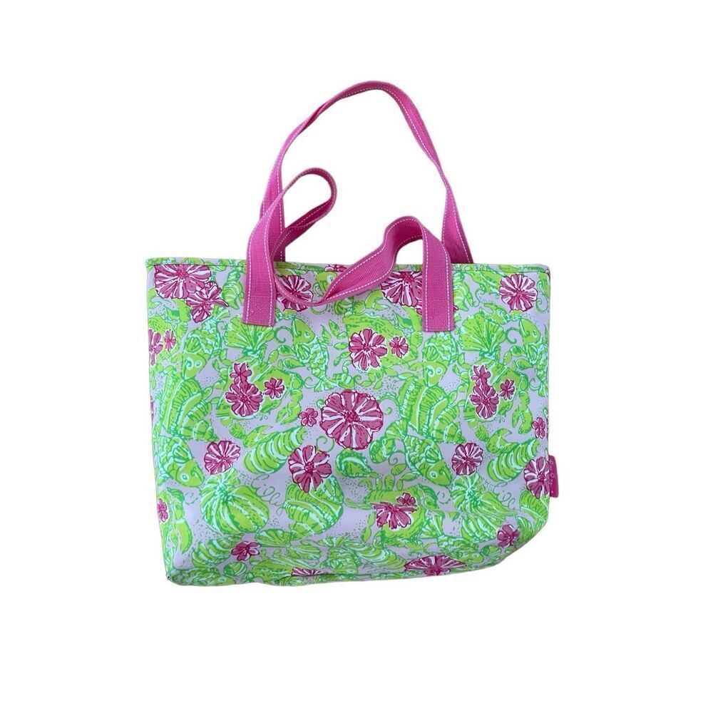 Lilly Pulitzer Womens Green Floral Insulated Cooler Picnic Tote Bag